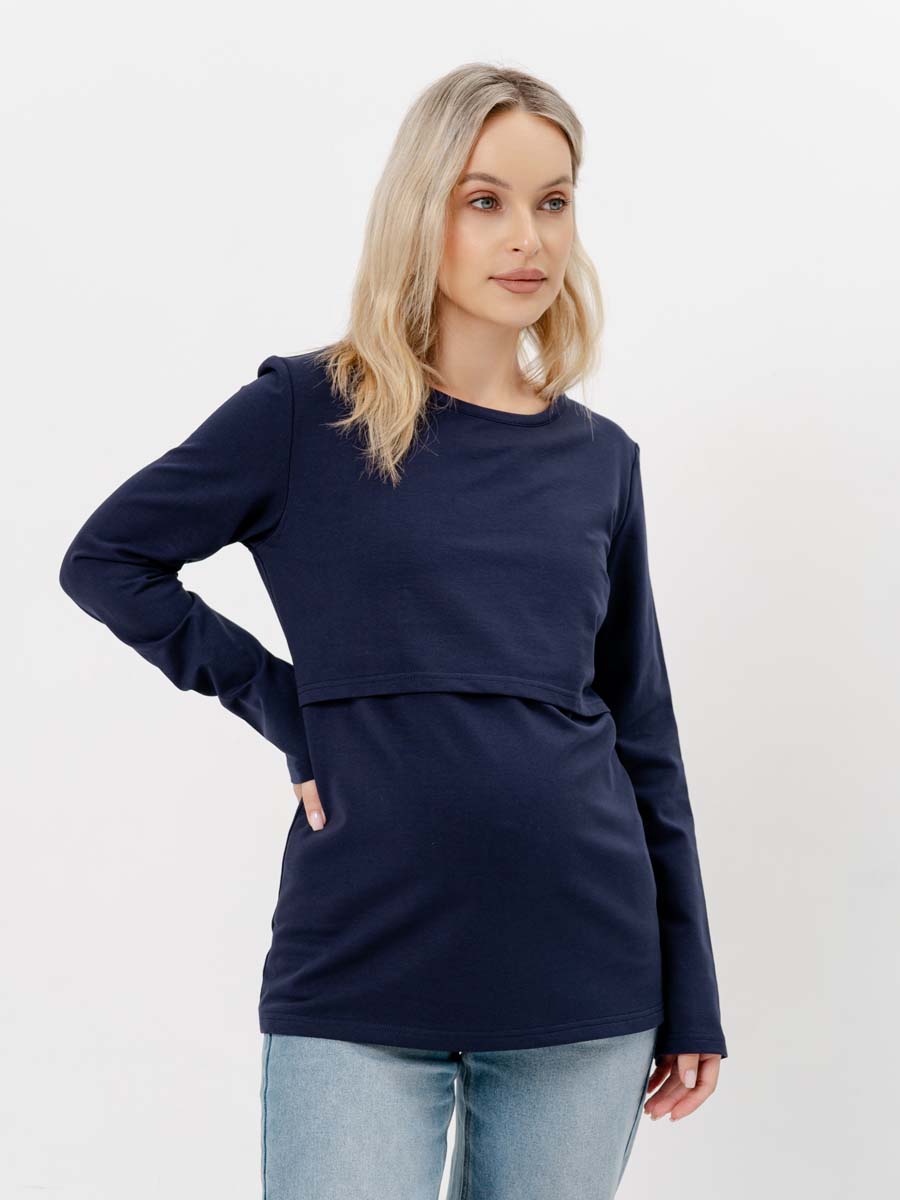 Лонгслив утепленный для будущих мам осень в офис 	синий