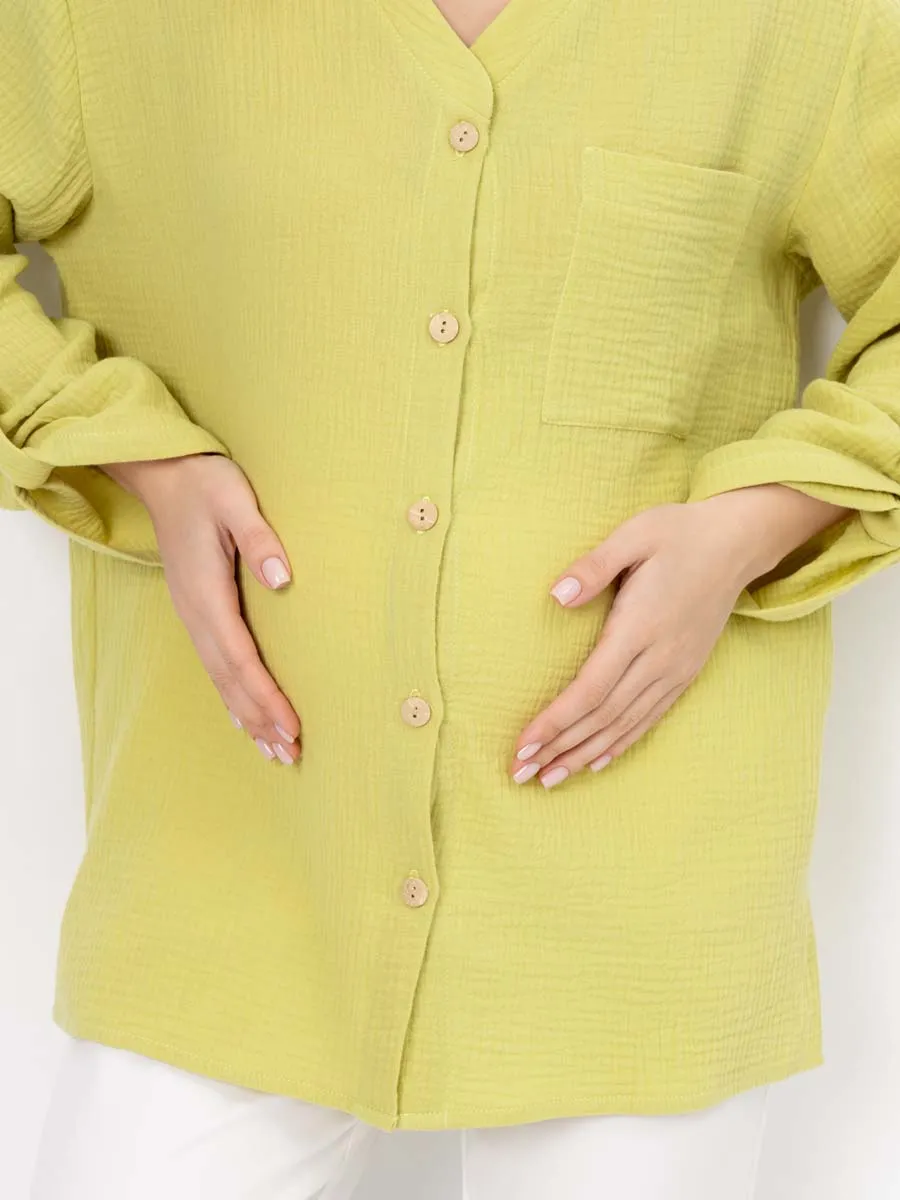 Рубашка для беременных туника муслиновая лимонный