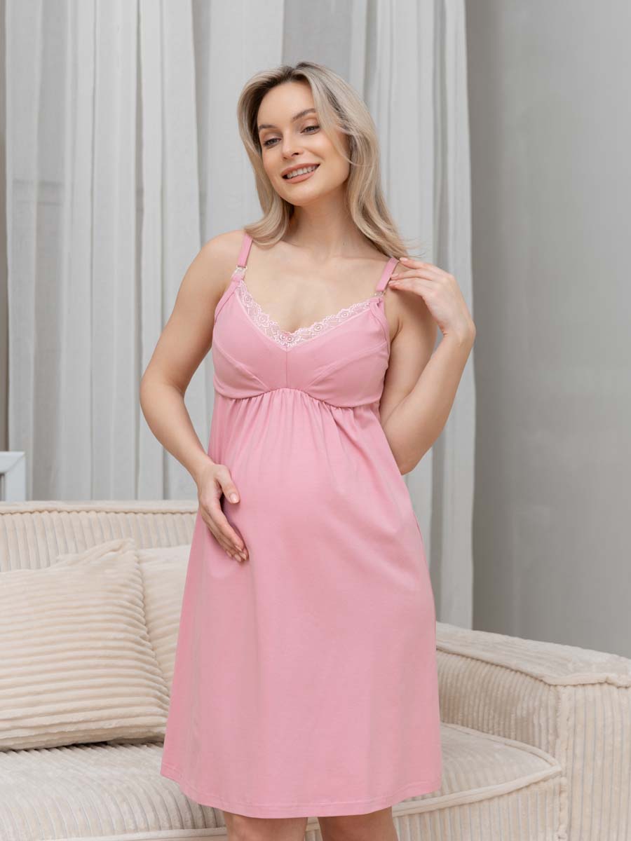 Ночная сорочка в роддом ночнушка для беременных и кормящих пудровый