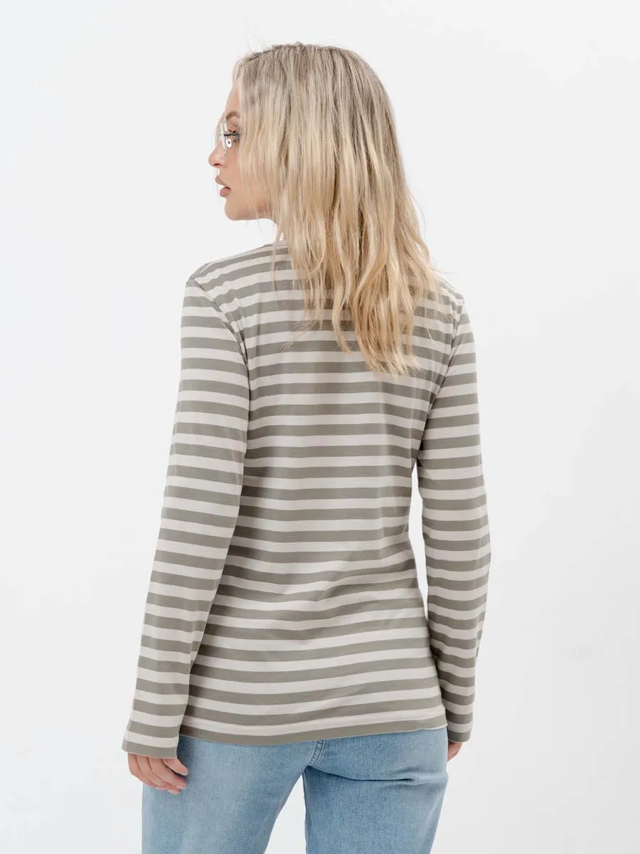 Лонгслив тельняшка с длинным рукавом для беременных хлопок хаки/серый