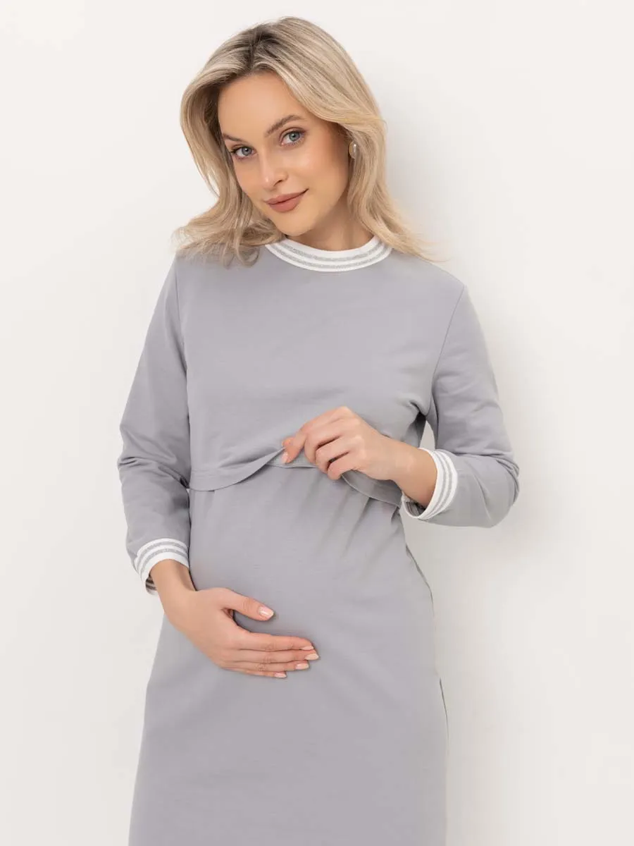 Платье в офис для беременных и кормящих 69114 серый