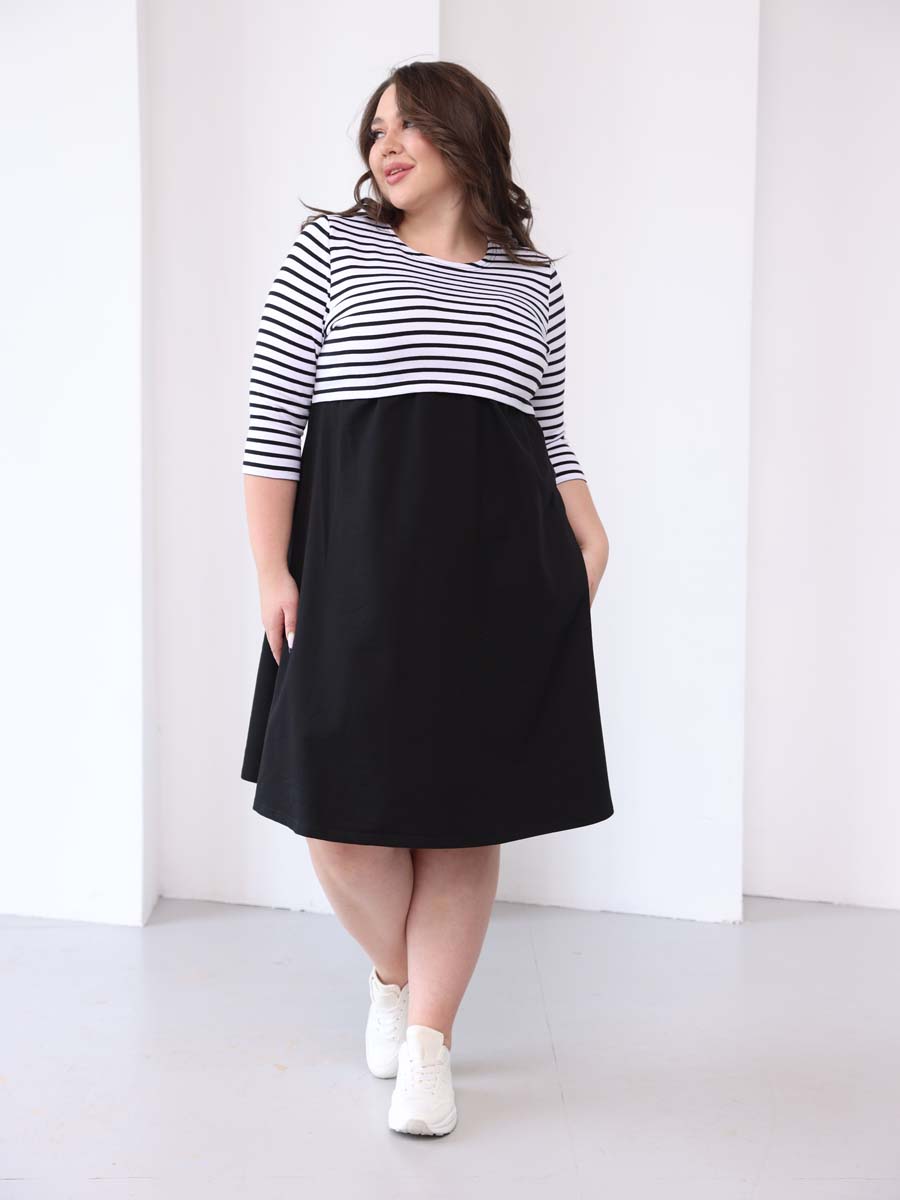 Платье для беременных и кормящих 50014 большие размеры черный/белый