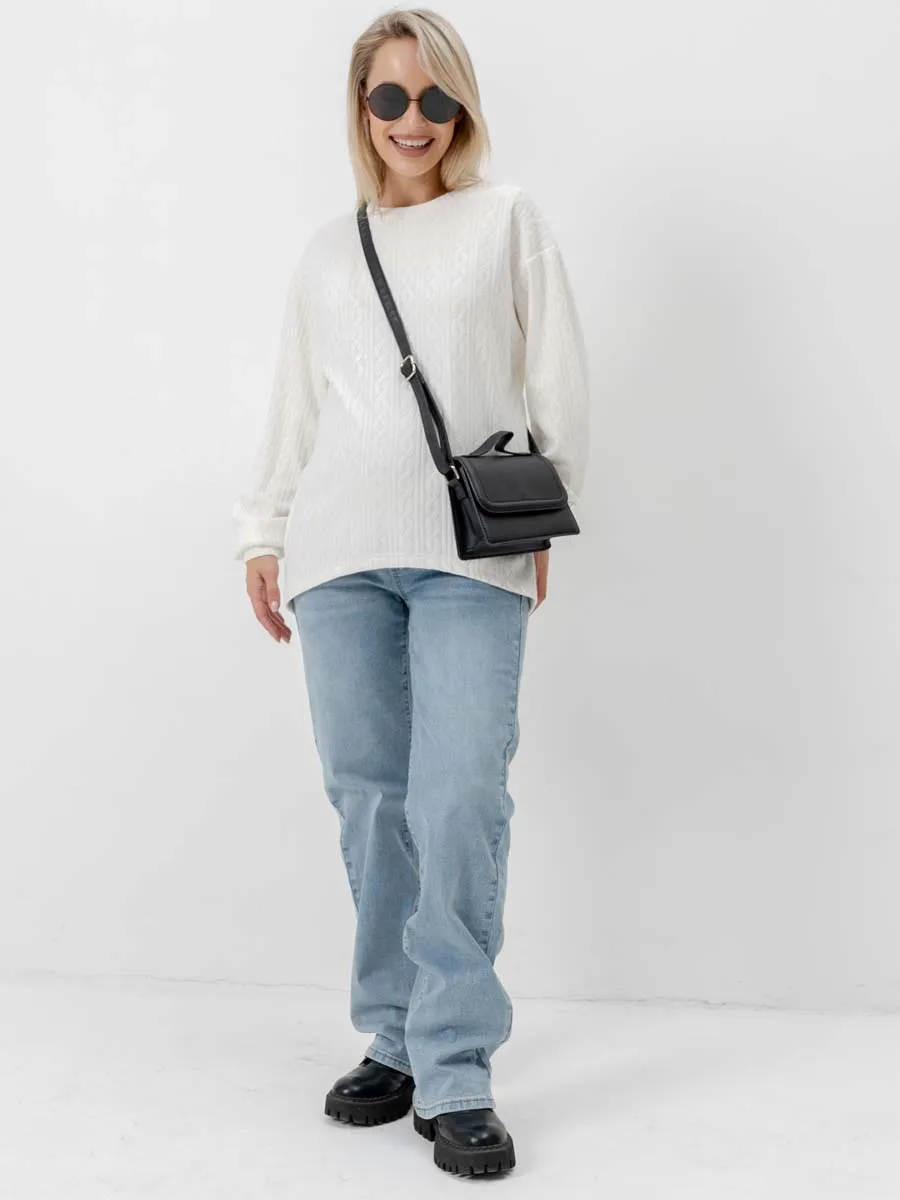 Джемпер оверсайз для беременных теплый с длинным рукавом молочный