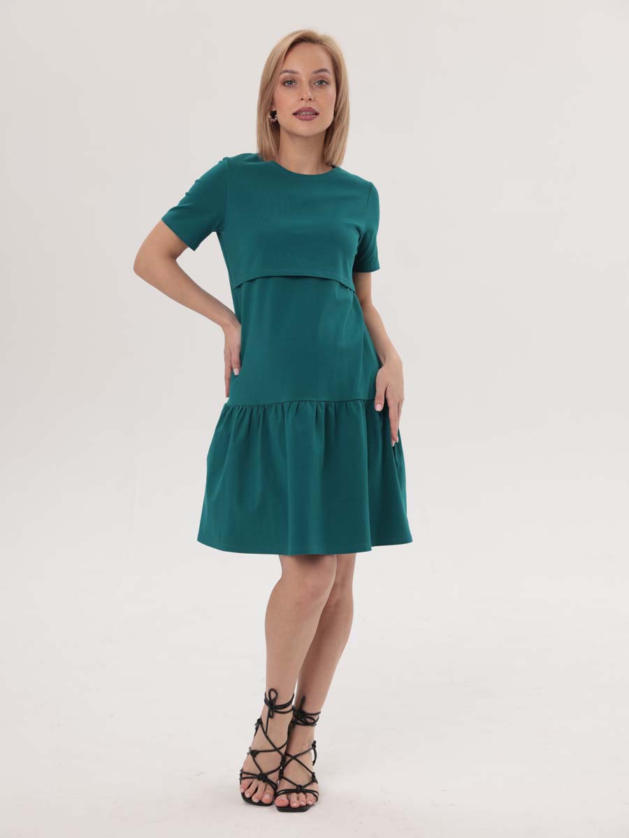 Платье женское летнее для беременных и кормящих мам в офис изумрудный