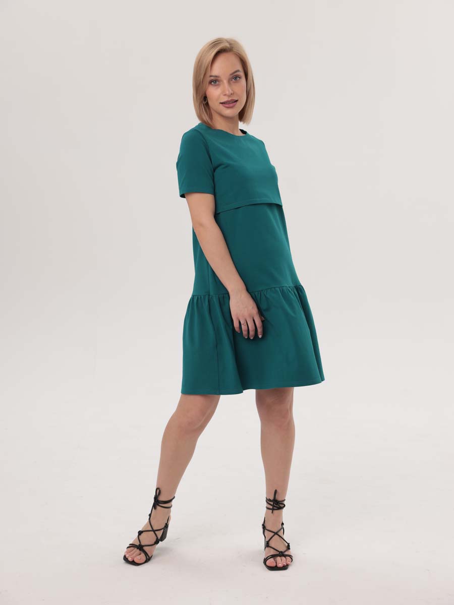 Платье женское летнее для беременных и кормящих мам в офис изумрудный