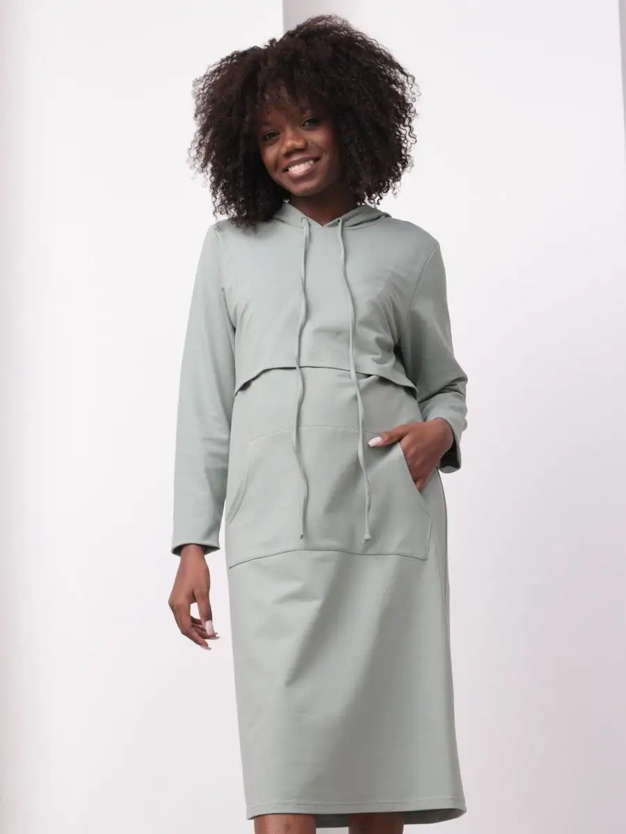 Платье женское для беременных и кормящих 60014 в офис оливковый