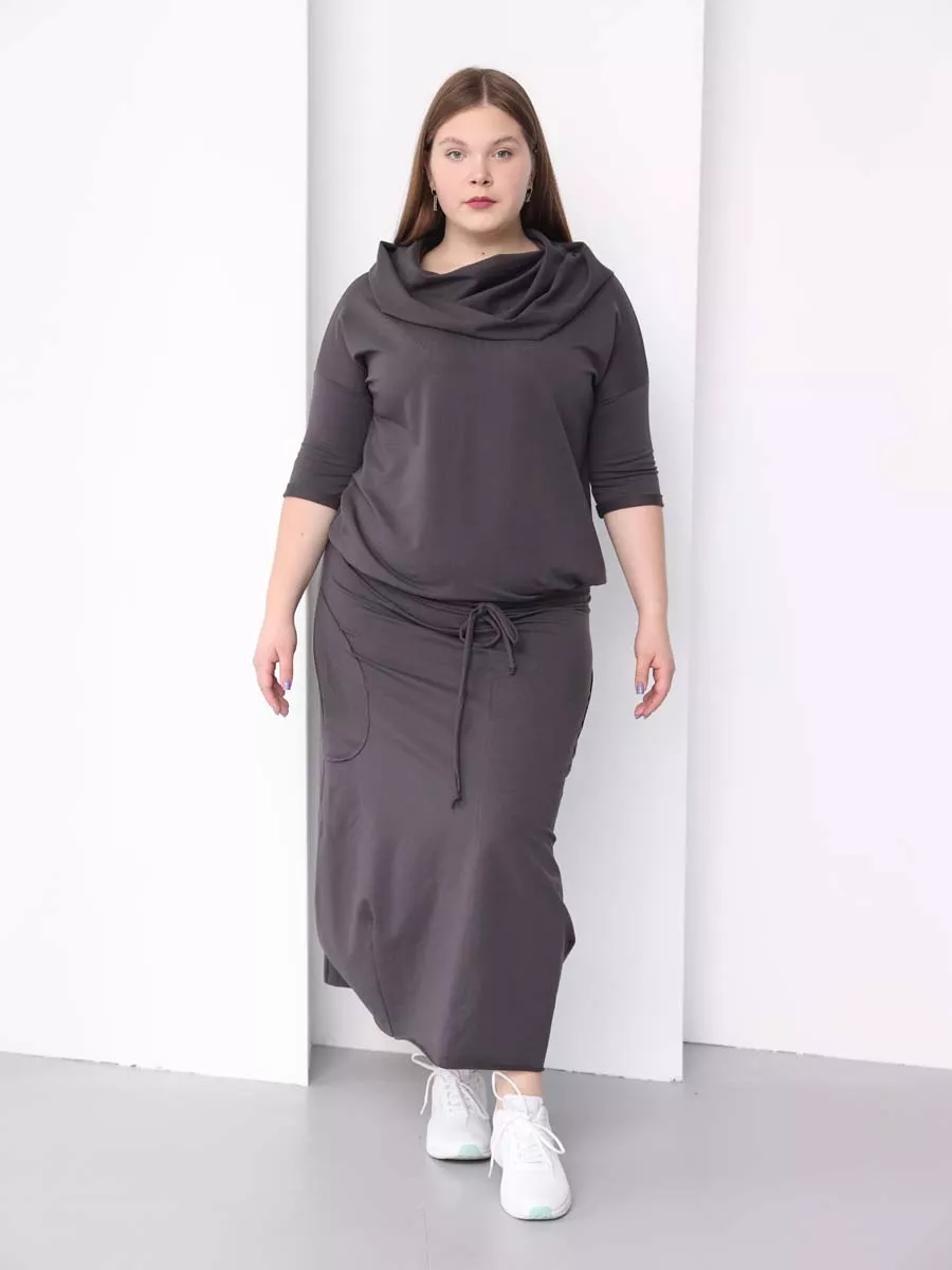 Платье для беременных длинное повседневное в офис plus size антрацитовый