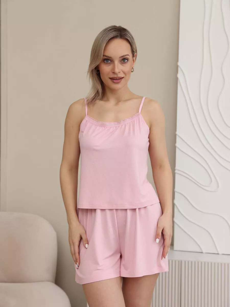 Пижама женская с шортами и топом 54832 розовый