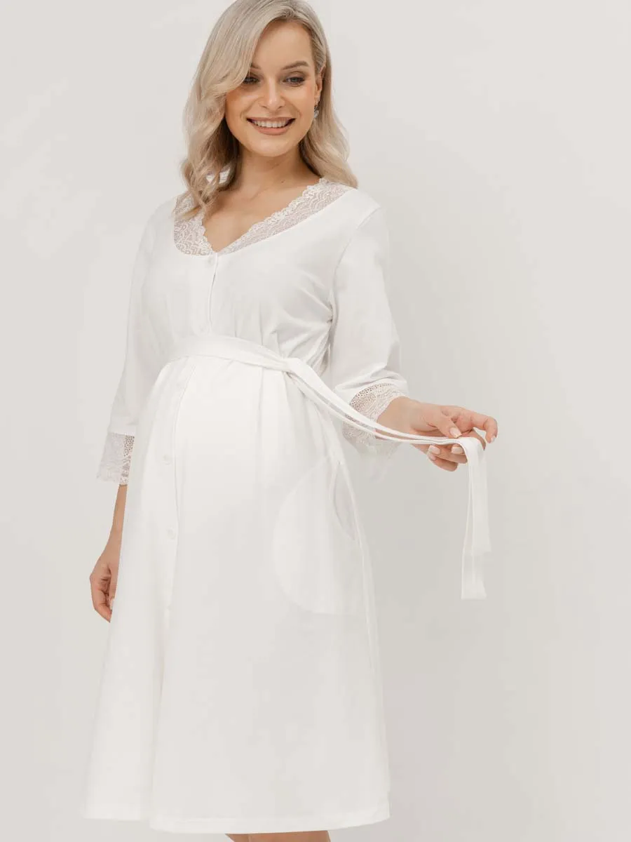 Халат домашний для беременных и кормления молочный