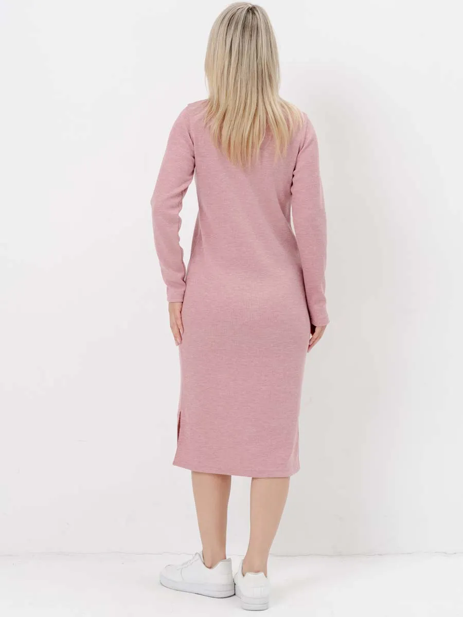 Платье для беременных с длинным рукавом осеннее в офис пудровый