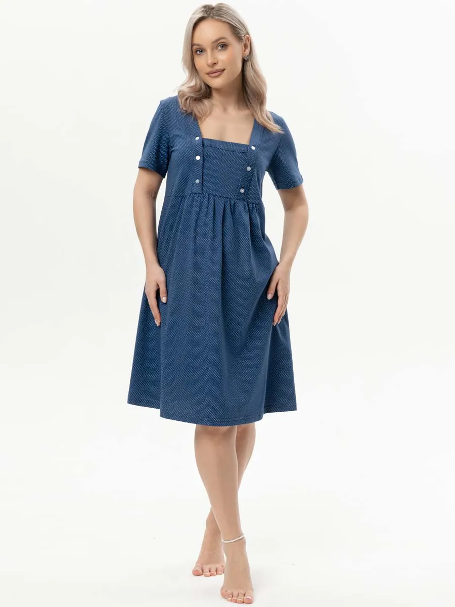 Ночная сорочка для беременных и кормящих хлопок 55701 синий/белый