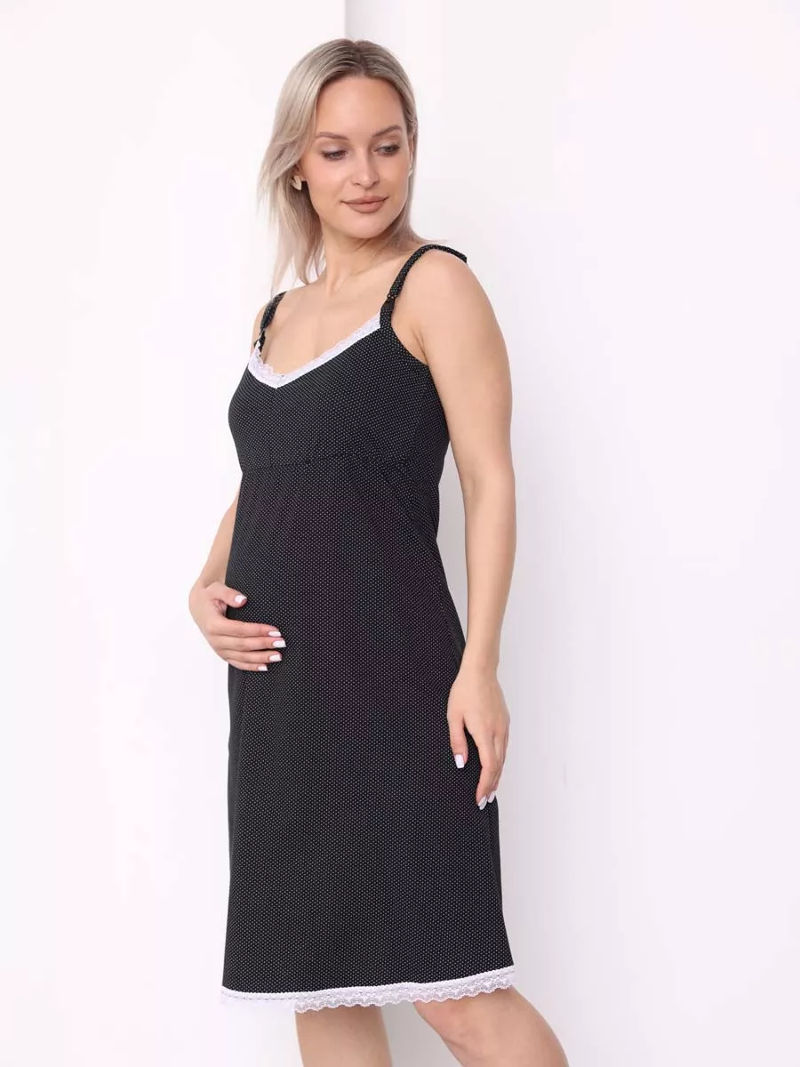 Халат с сорочкой для беременных и кормящих в роддом черный/белый