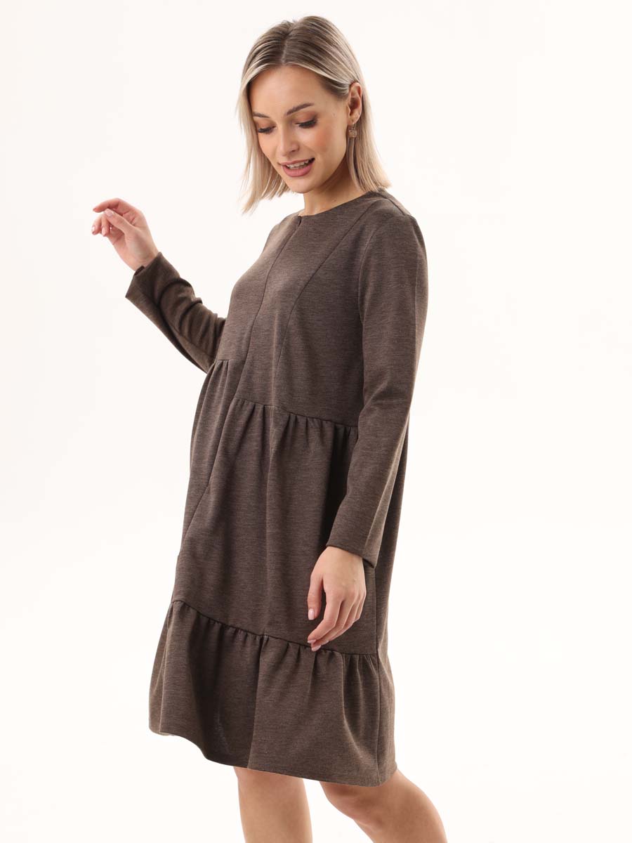Платье оверсайз в офис для беременных и кормящих 08111 кофейный