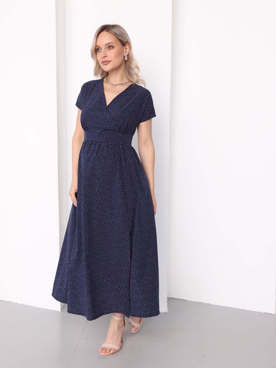 Платье летнее в офис 72312 для беременных и кормящих синий/белый