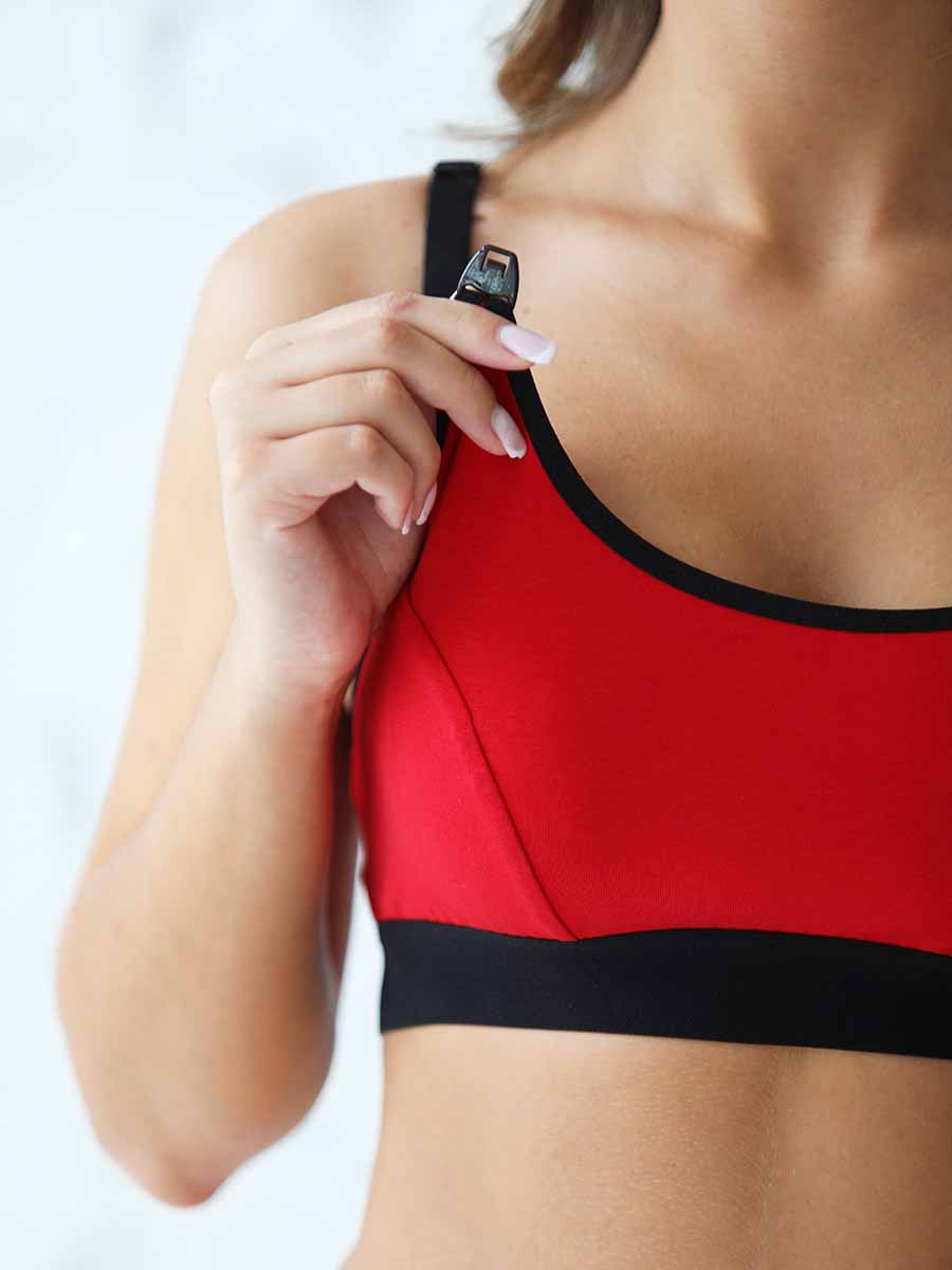 Бюстье для беременных и кормящих бюстгальтер красный/черный