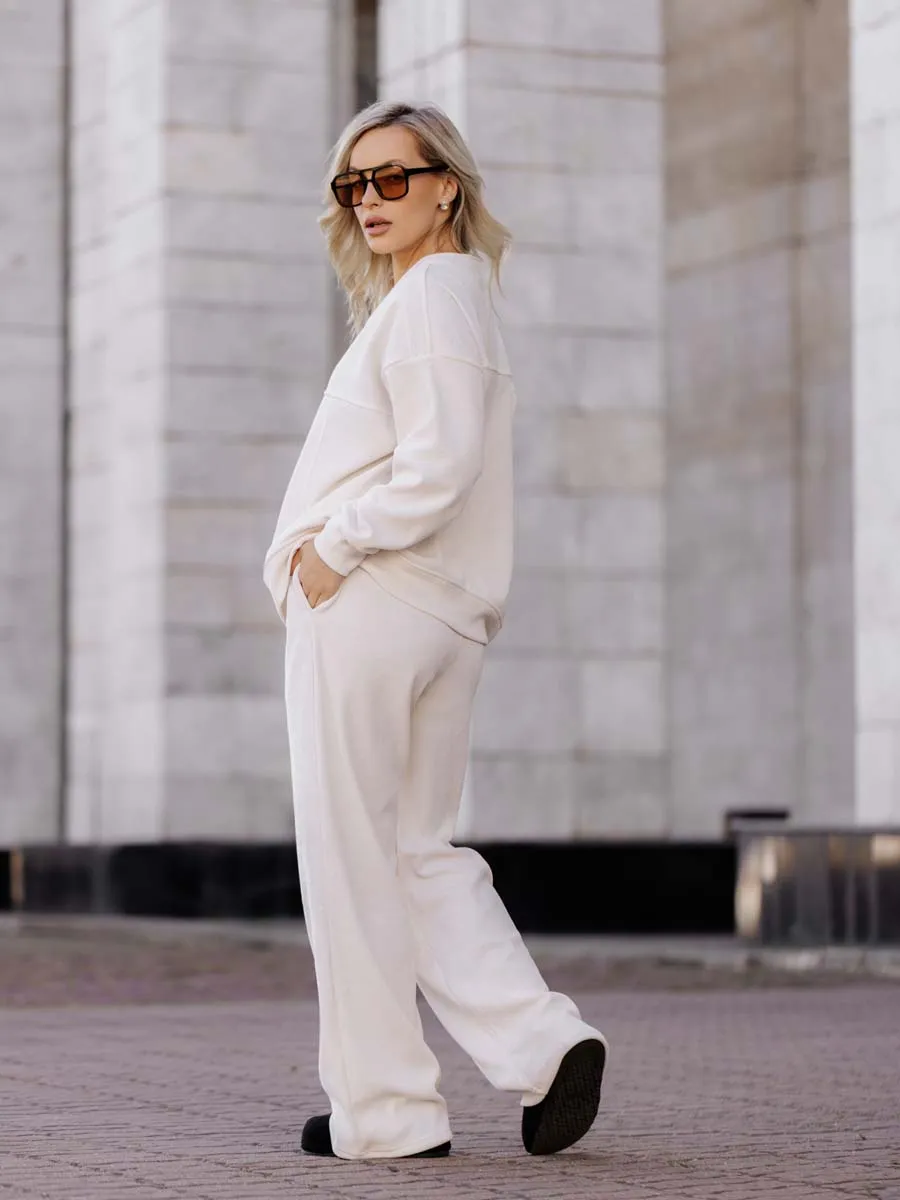 Костюм вельветовый бомбер брюки молочный