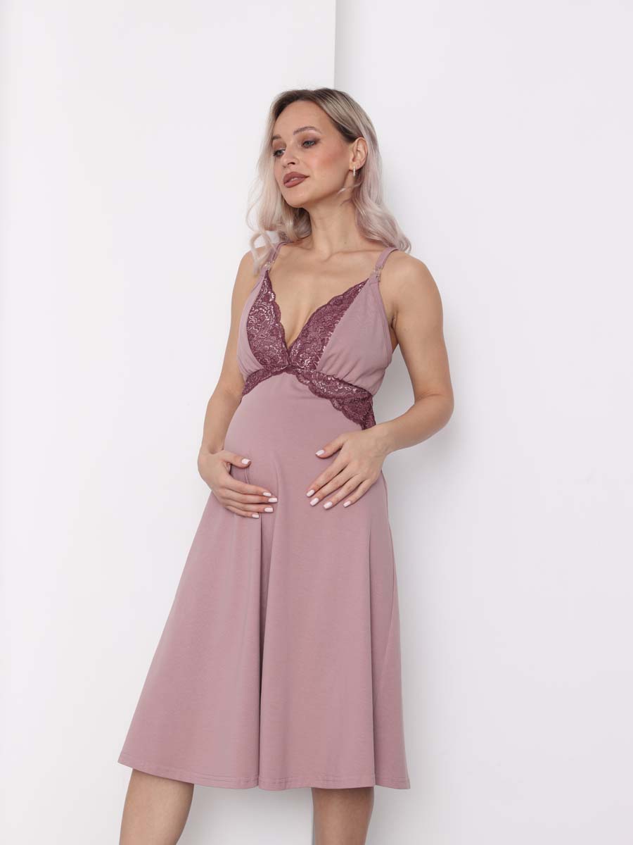 Сорочка в роддом ночнушка для беременных и кормящих 52802 пудровый-темный