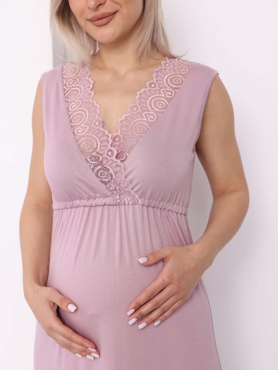 Сорочка ночная для беременных и кормления в роддом пудровый