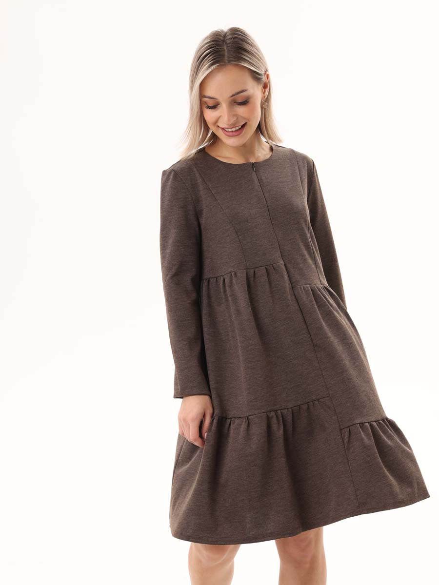 Платье оверсайз в офис для беременных и кормящих 08111 кофейный