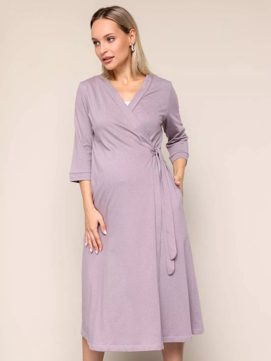 Халат и сорочка для беременных и кормящих в роддом костюм бежевый/молочный