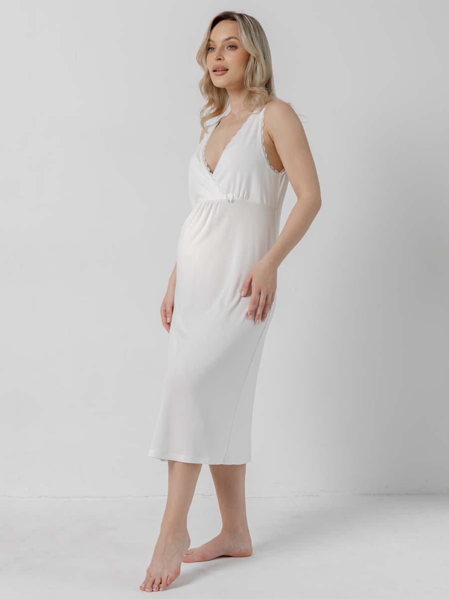 Костюм для беременных халат и сорочка в роддом для кормящих молочный