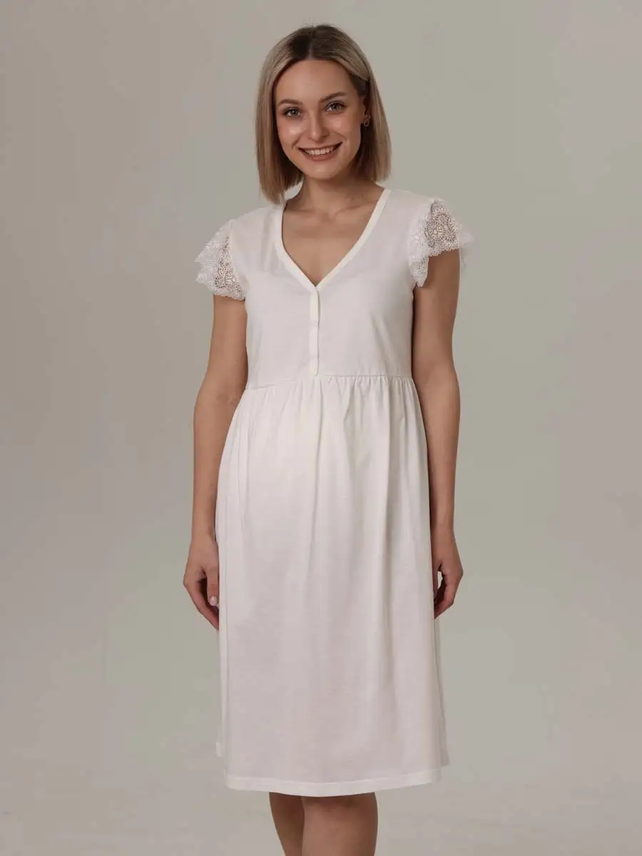 Ночная сорочка для беременных и кормящих в роддом молочный