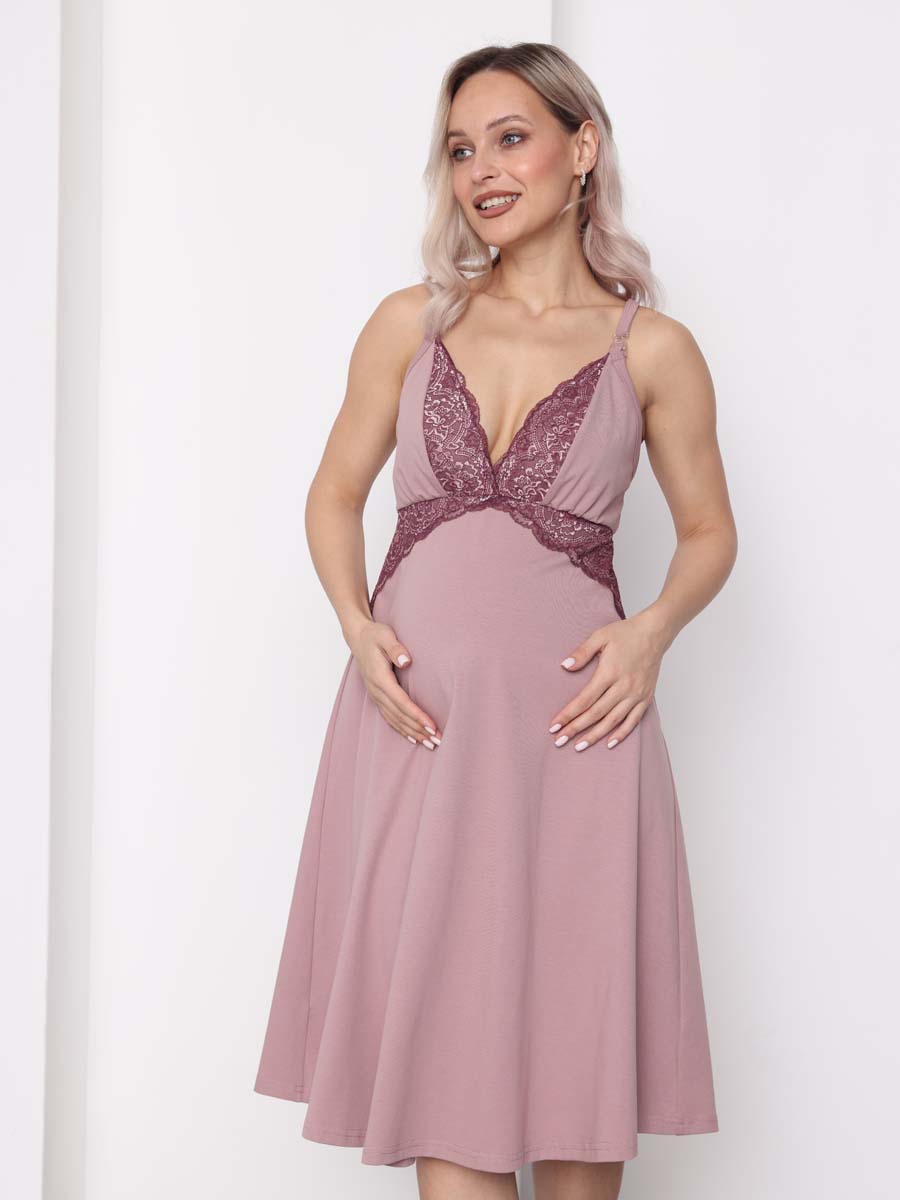 Сорочка в роддом ночнушка для беременных и кормящих 52802 пудровый-темный