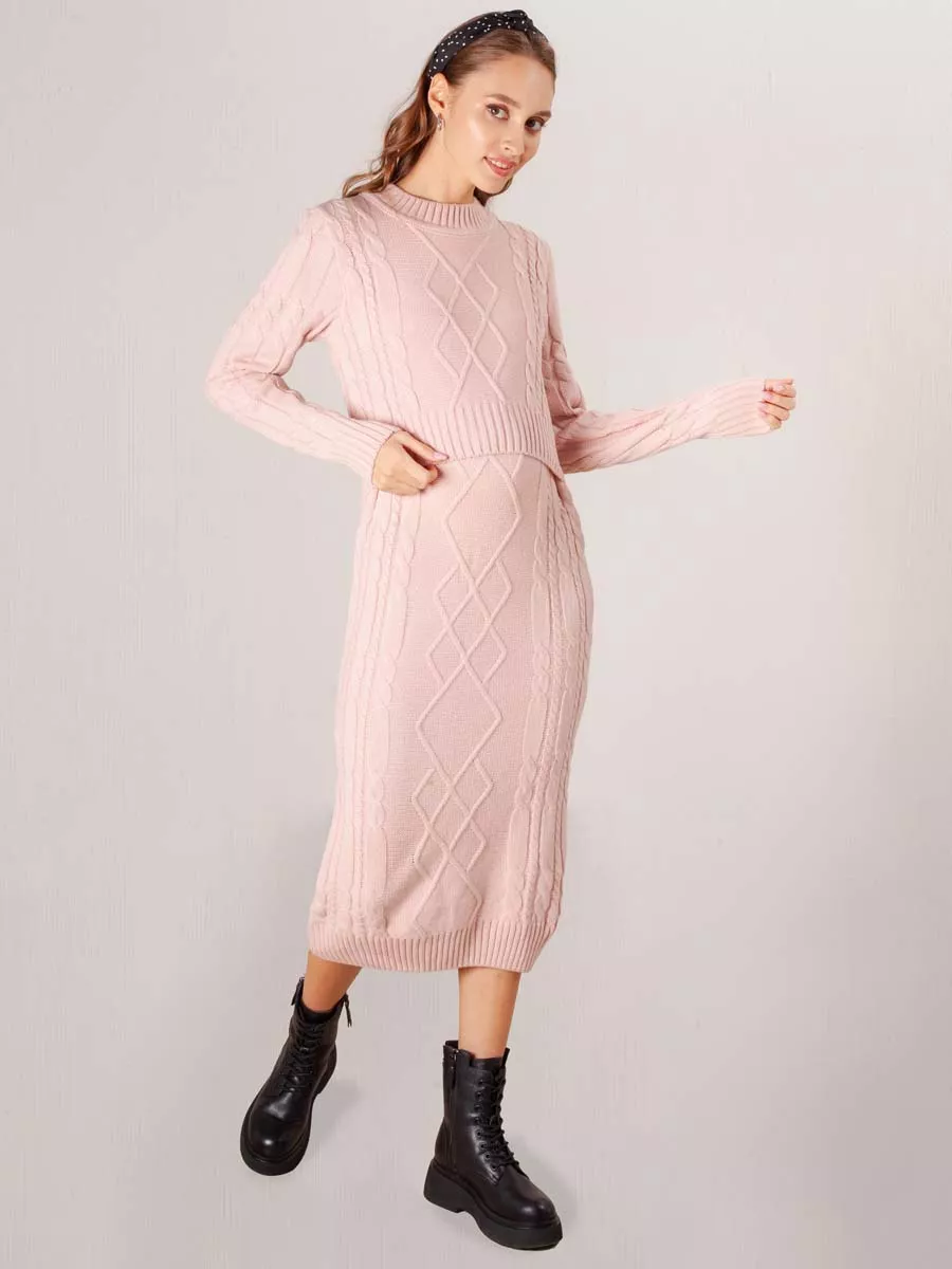 Платье вязаное для беременных и кормящих 06210 розовый
