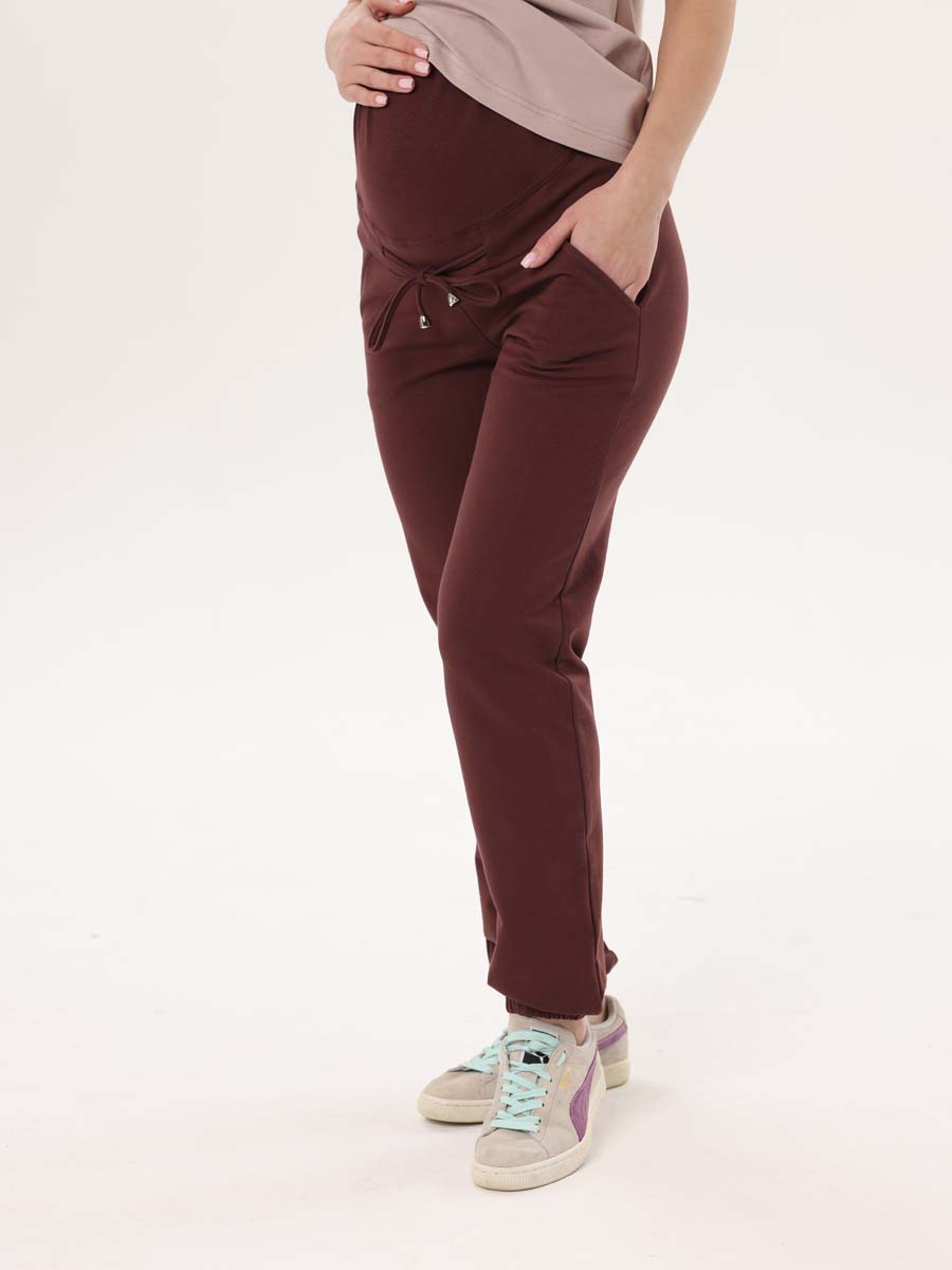 Брюки штаны женские для беременных с бандажом джогеры коричневый