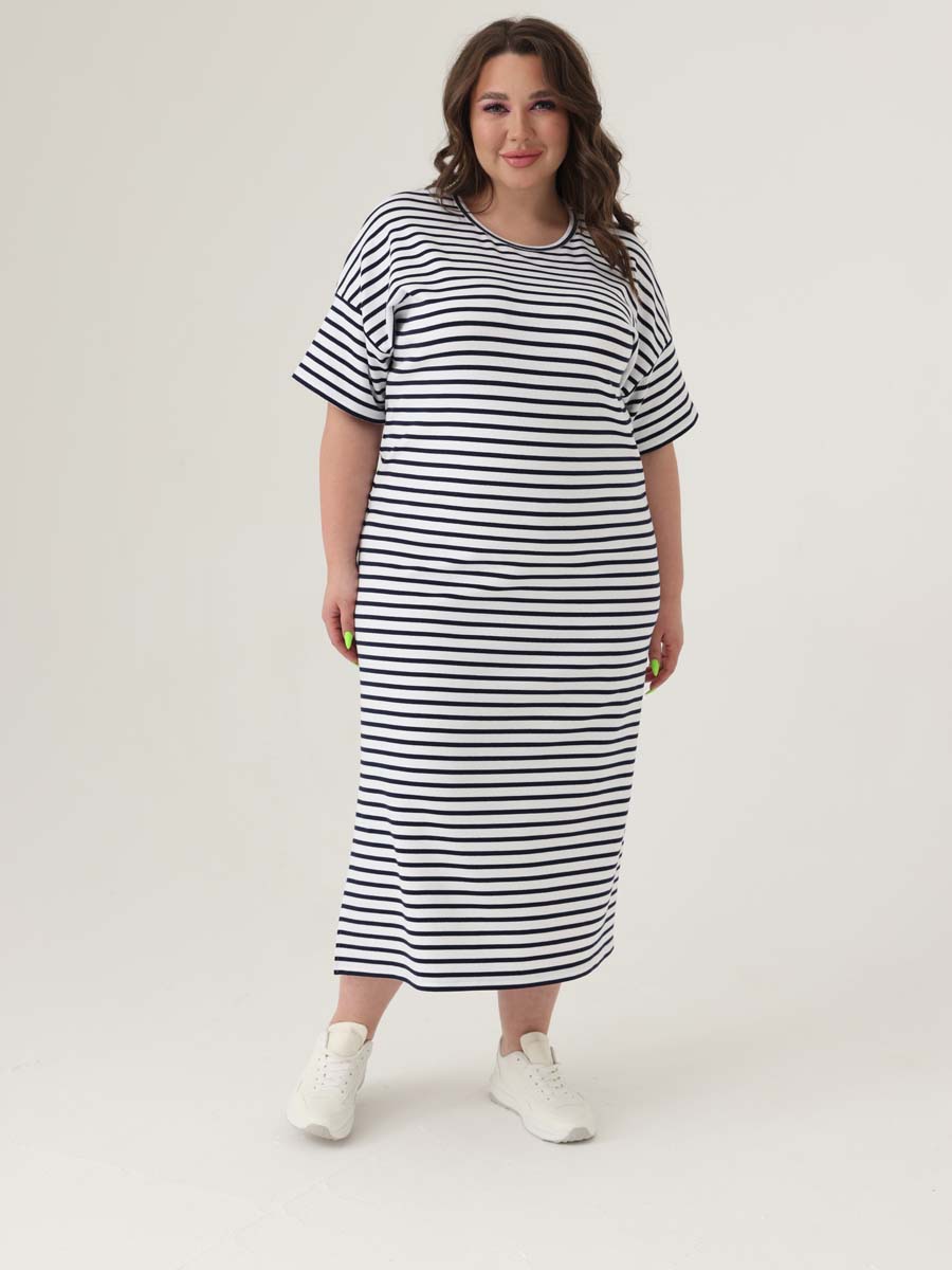 Платье женское больших размеров 69504 в офис белый/темно-синий