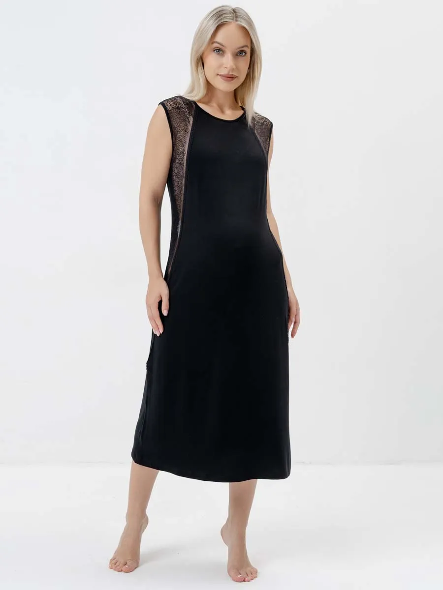 Ночная сорочка для беременных ночнушка в роддом вискоза черный черный