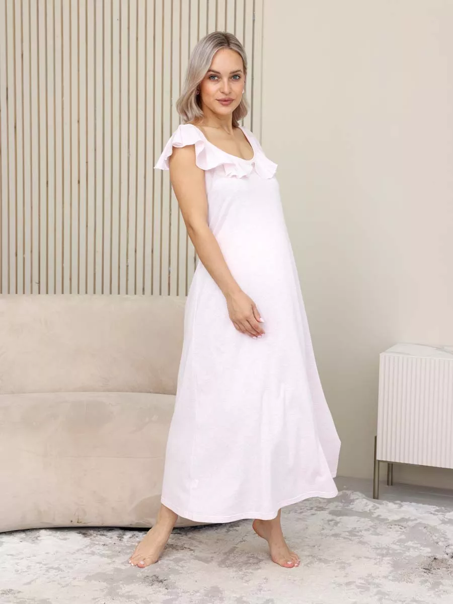 Ночная сорочка для беременных и кормящих хлопок молочный/розовый