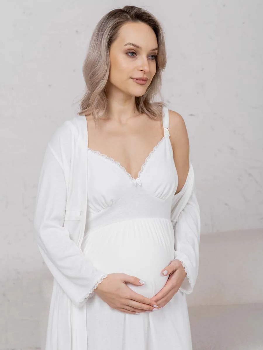 Халат с сорочкой для беременных и кормящих молочный