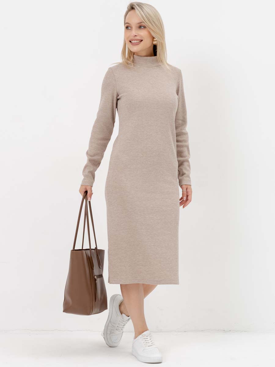 Платье для беременных с длинным рукавом осеннее в офис бежевый