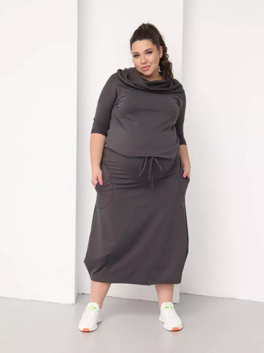 Платье для беременных длинное повседневное в офис plus size антрацитовый
