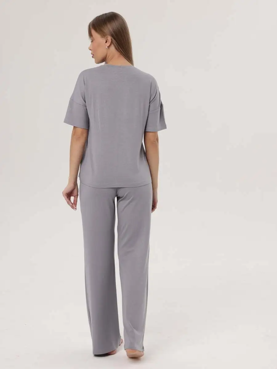 Костюм оверсайз домашний штаны футболка серый