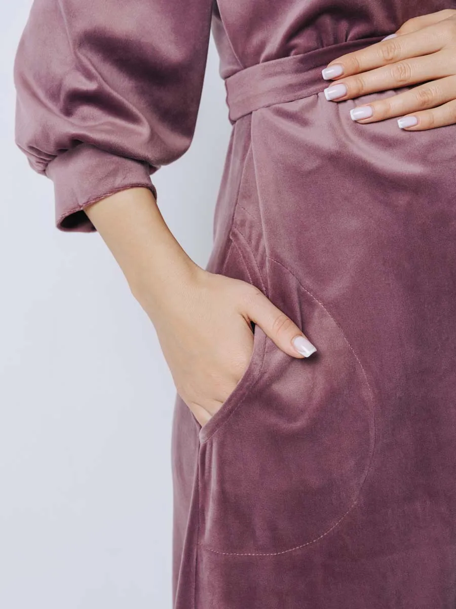 Халат велюровый для беременных и кормящих в роддом 25007 лиловый