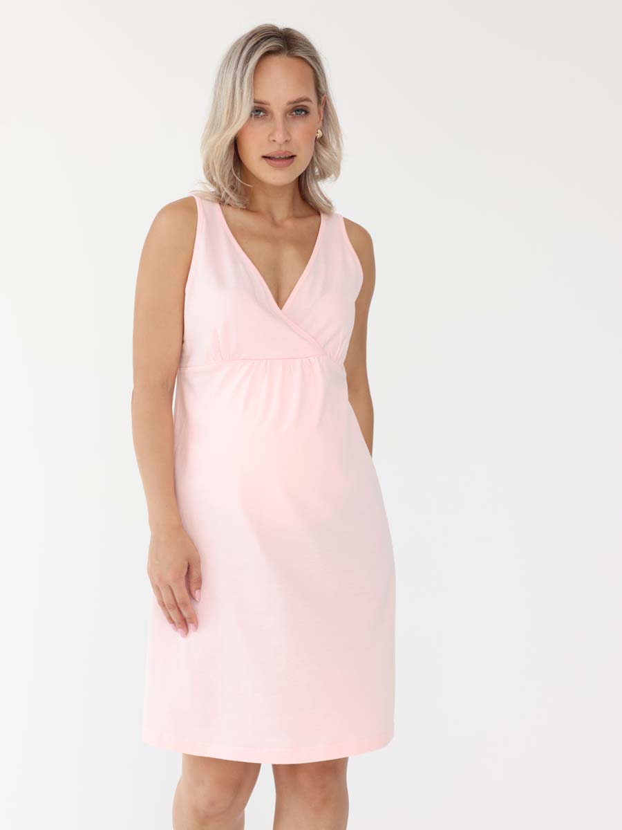 Халат и сорочка для беременных и кормящих в роддом 27320 серый/розовый