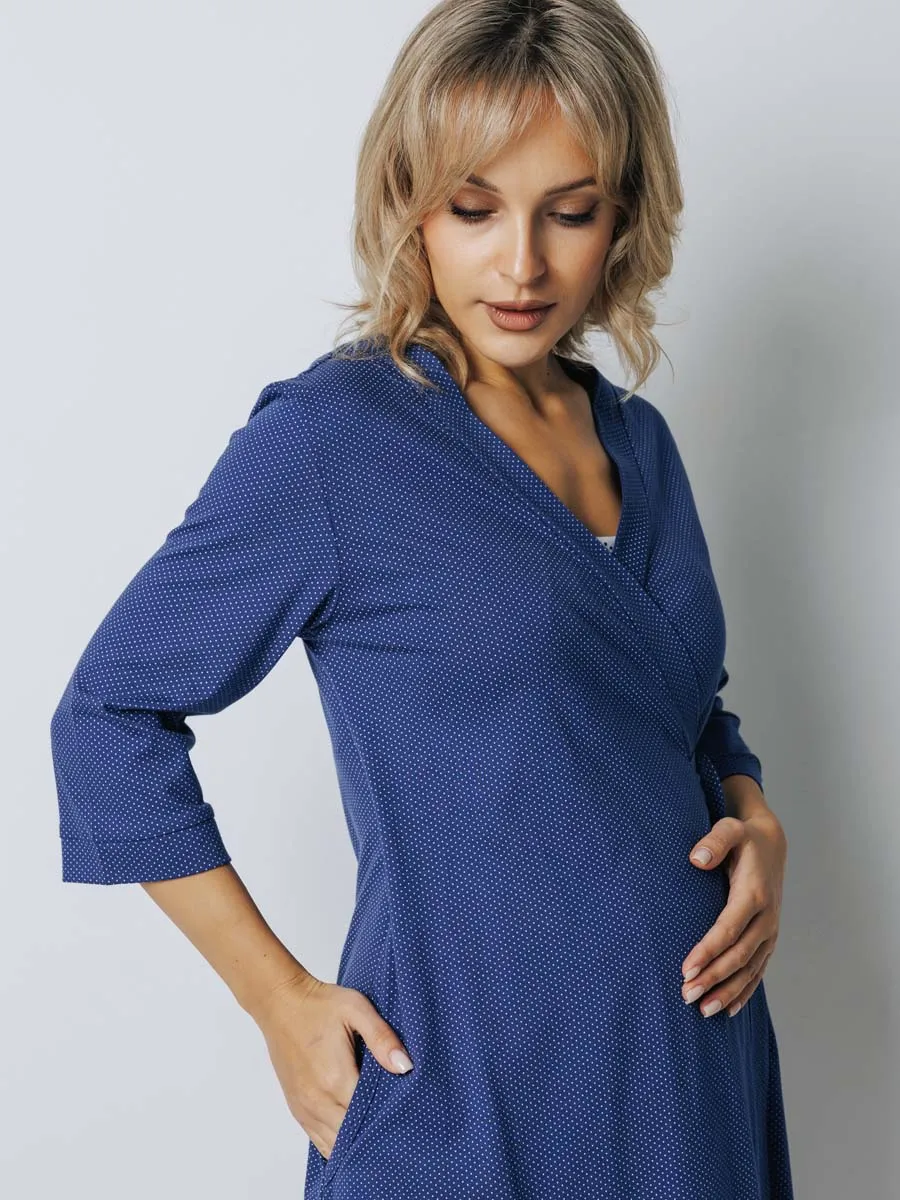 Халат и сорочка для беременных и кормящих в роддом костюм темно-синий/голубой