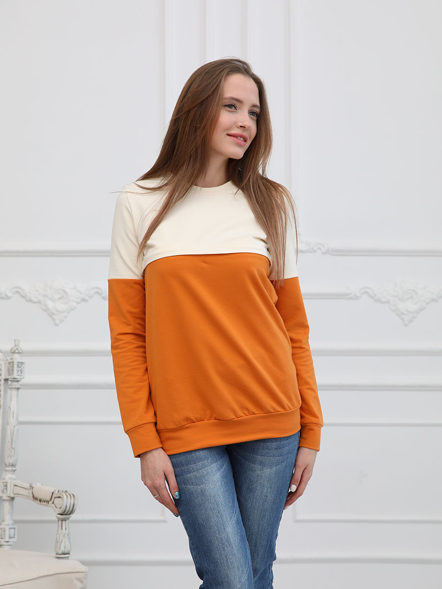 Джемпер для беременных и кормящих молочный/горчичный