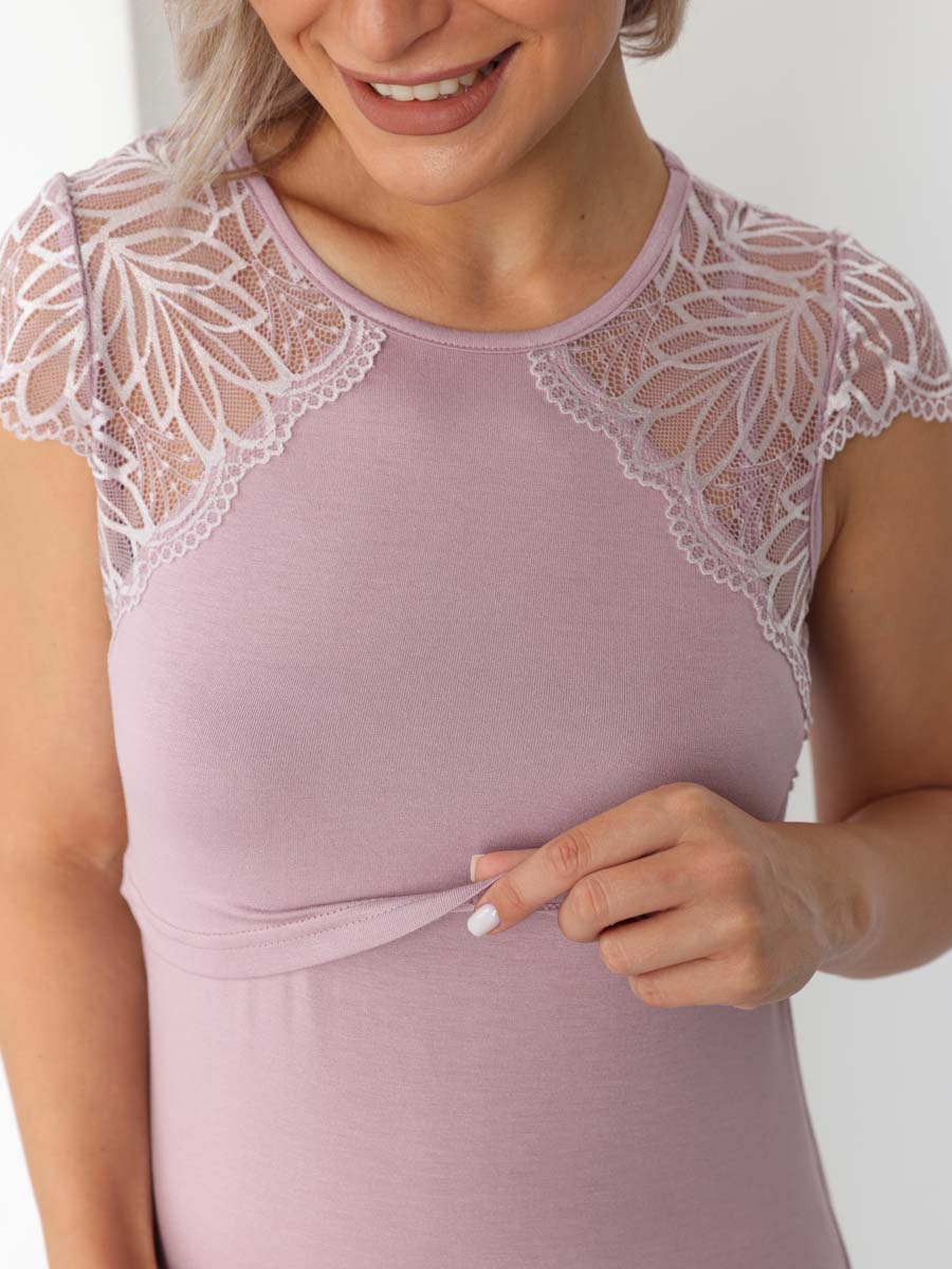 Ночная сорочка для беременных и кормящих в роддом пудровый