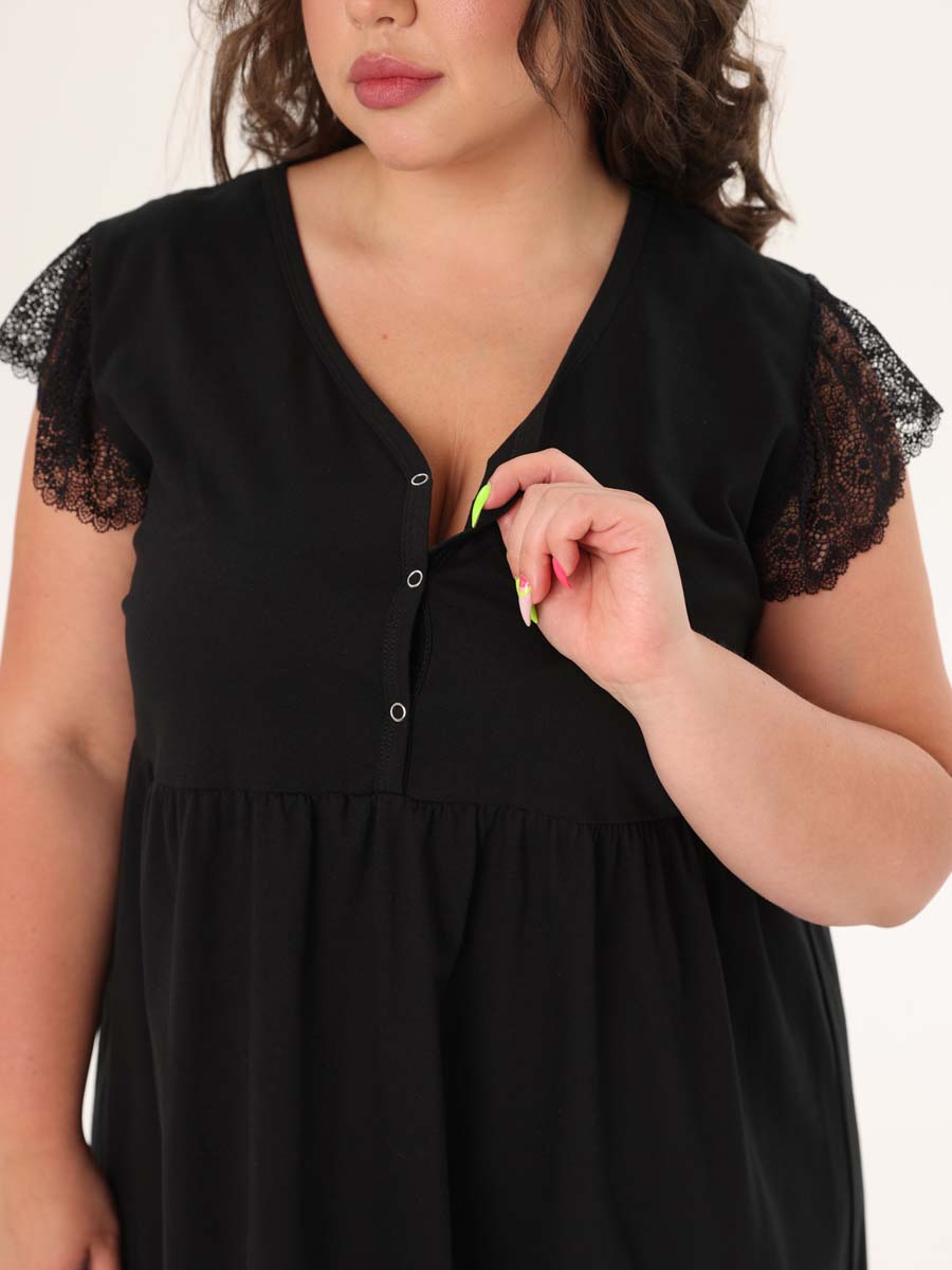 Комплект халат с сорочкой большие размеры костюм в роддом черный