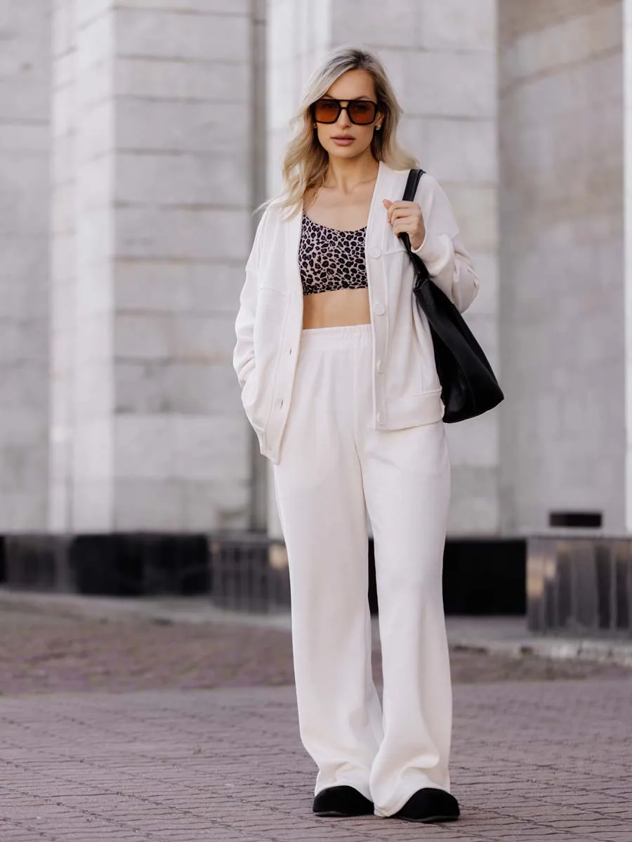 Костюм вельветовый бомбер брюки молочный