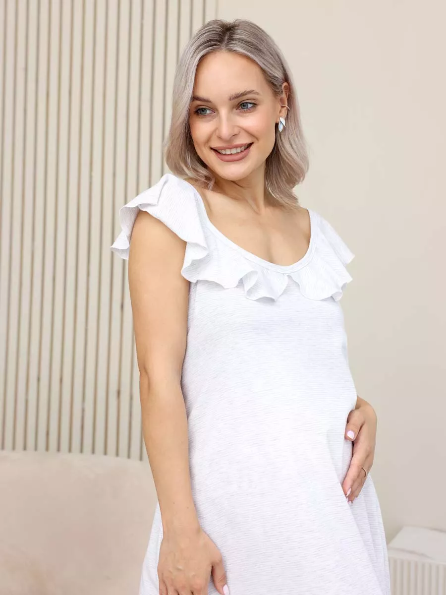 Ночная сорочка для беременных и кормящих хлопок молочный/серый