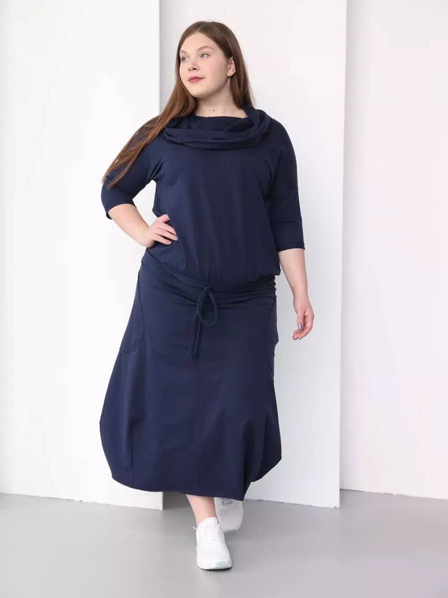 Платье для беременных длинное повседневное в офис plus size синий