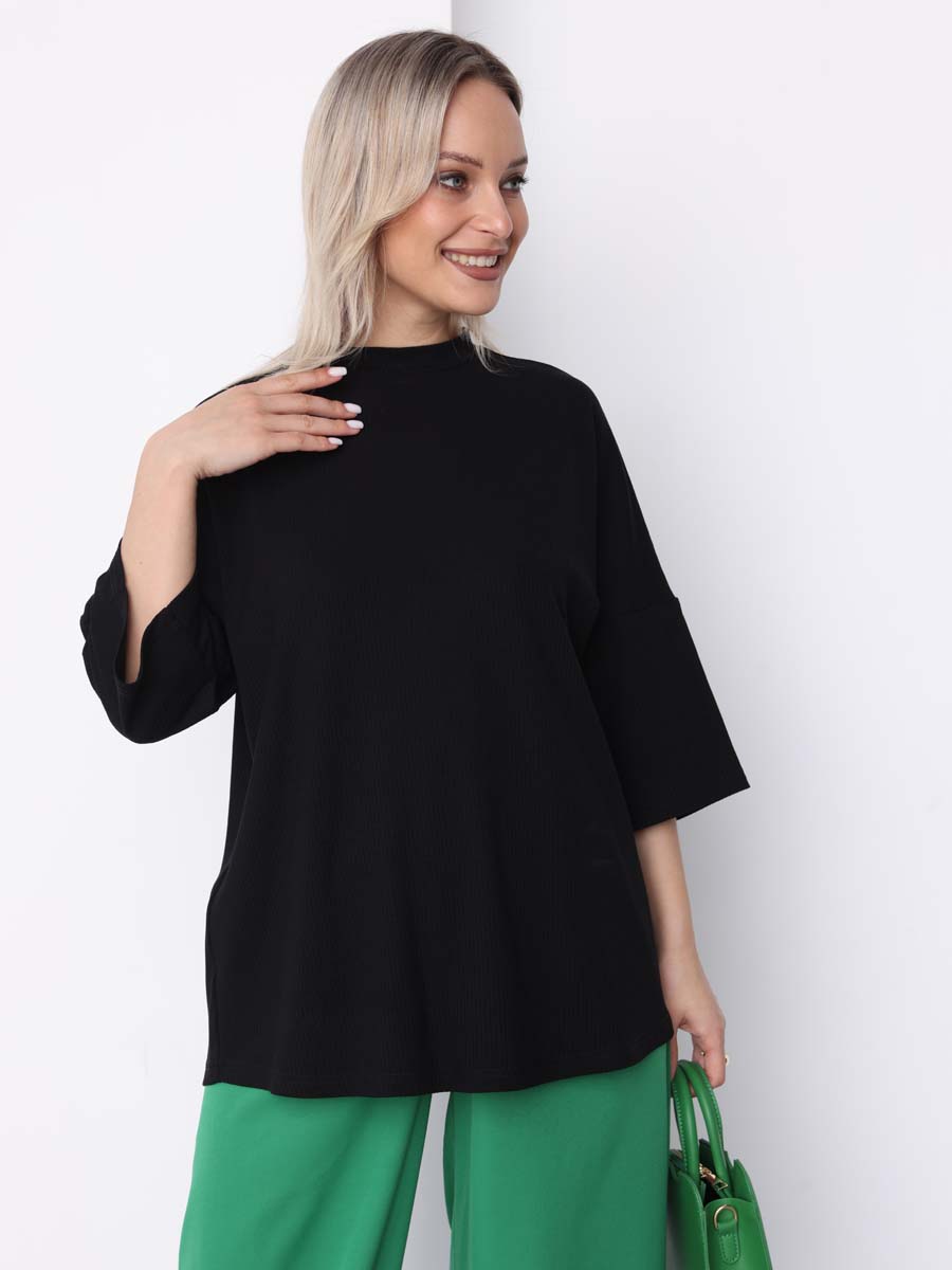 Джемпер оверсайз в рубчик с рукавом 3/4 для беременных черный