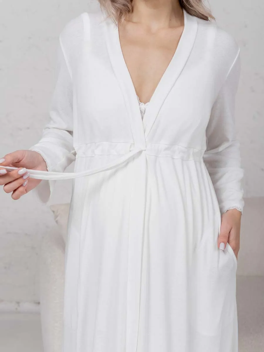 Халат с сорочкой для беременных и кормящих молочный