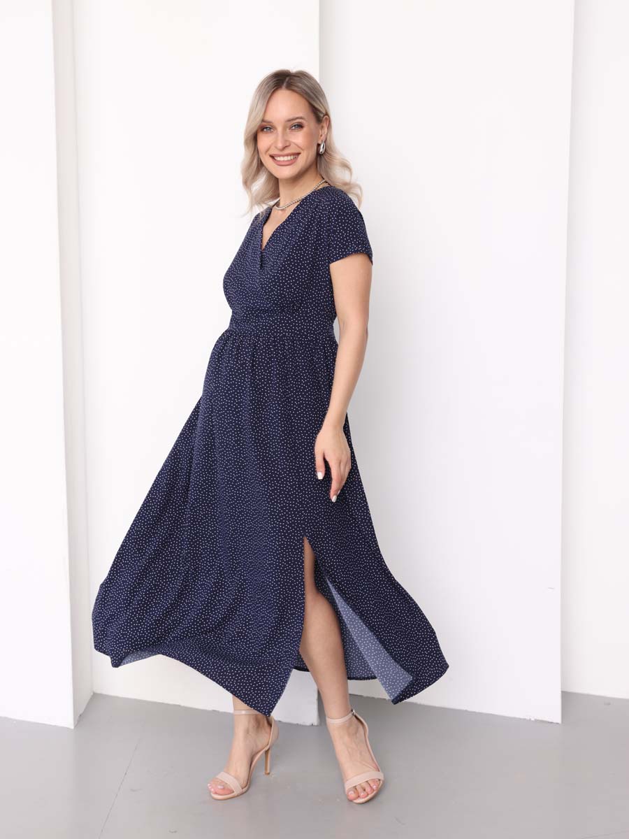 Платье летнее в офис 72312 для беременных и кормящих синий/белый