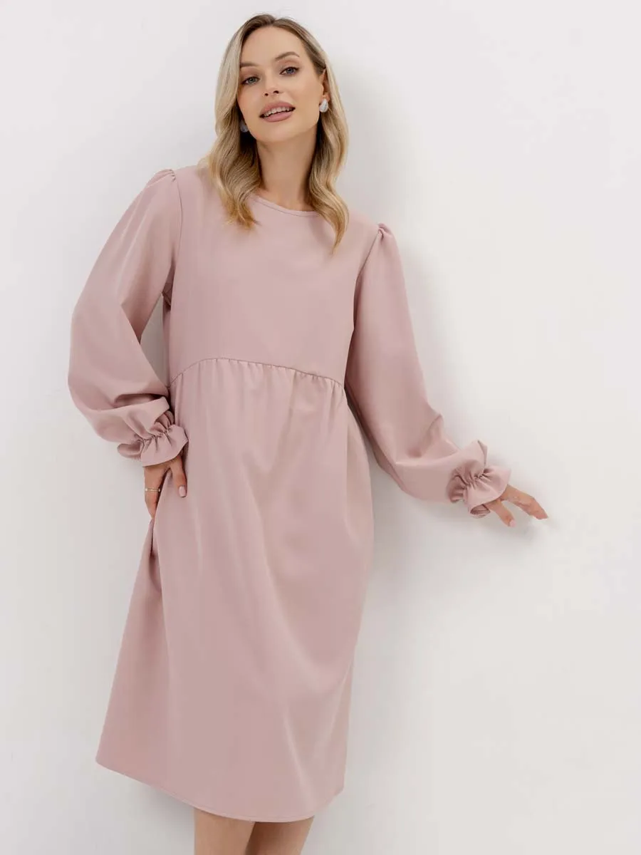 Платье для беременных с длинным рукавом в офис пудровый