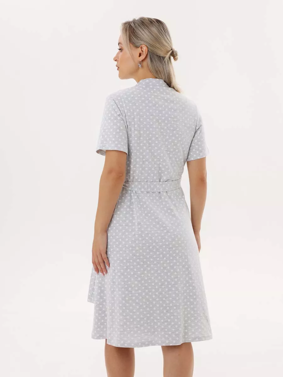 Халат с сорочкой для беременных и кормящих в роддом 55220 серый меланж/белый